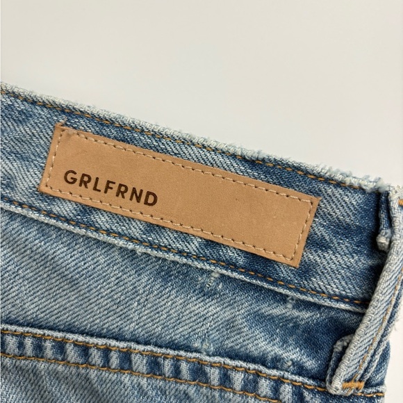 GRLFRND Revolve Kiara Tripped Up Ankle distress knee Cut blue Jeans size 28 - Picture 14 of 16